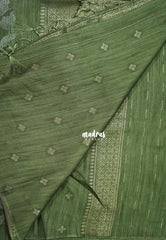 Olive Sage Green - Ramyam - Jute Silk Borderless Saree Podi Kattam & Floral Weaving Buttas - Perfect for Corporate Wear | Casual Wear