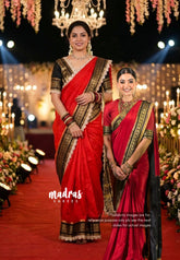 Chilli Red with Lace - Avantika - Inspired by Rashmika Mandanna Reception Saree Semi Mysore Silk with Traditional Border - Perfect for Wedding Functions