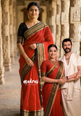 (PRE-BOOKING) Chilli Red - Avantika - Inspired by Rashmika Mandanna Reception Saree Semi Mysore Silk with Traditional Border - Perfect for Wedding Functions