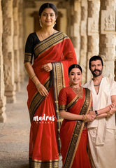 Chilli Red - Avantika - Inspired by Rashmika Mandanna Reception Saree Semi Mysore Silk with Traditional Border - Perfect for Wedding Functions