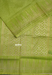 Light Green - Raaga - Raw Mango Tussar Silk with Stripe Temple Border and Piping - Best for Pooja Days