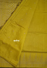 Greenish Yellow - Raaga - Raw Mango Tussar Silk with Stripe Temple Border and Piping - Best for Pooja Days