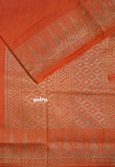 Peach Orange - Raaga - Raw Mango Tussar Silk with Stripe Temple Border and Piping - Best for Pooja Days