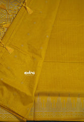 Golden Yellow - Raaga - Raw Mango Tussar Silk with Stripe Temple Border and Piping - Best for Pooja Days