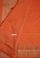 Peach Orange - Raaga - Raw Mango Tussar Silk with Stripe Temple Border and Piping - Best for Pooja Days