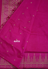 Fuchsia Pink - Raaga - Raw Mango Tussar Silk with Stripe Temple Border and Piping - Best for Pooja Days