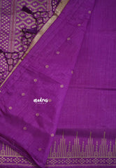 Magenta Purple - Raaga - Raw Mango Tussar Silk with Stripe Temple Border and Piping - Best for Pooja Days
