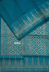Teal Blue - Raaga - Raw Mango Tussar Silk with Stripe Temple Border and Piping - Best for Pooja Days