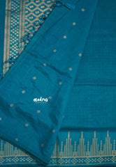 Teal Blue - Raaga - Raw Mango Tussar Silk with Stripe Temple Border and Piping - Best for Pooja Days