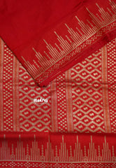 Classic Red - Raaga - Raw Mango Tussar Silk with Stripe Temple Border and Piping - Best for Pooja Days