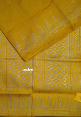Golden Yellow - Raaga - Raw Mango Tussar Silk with Stripe Temple Border and Piping - Best for Pooja Days