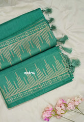 Seafoam Green - Raaga - Raw Mango Tussar Silk with Stripe Temple Border and Piping - Best for Pooja Days