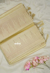 Ivory Cream - Raaga - Raw Mango Tussar Silk with Stripe Temple Border and Piping - Best for Pooja Days