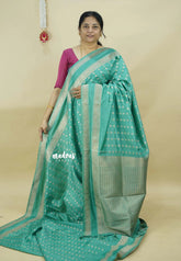 English Green - Raaga - Premium Raw Mango silk saree with Rettabeta Border and Buttas