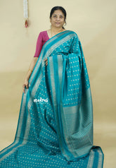 Teal Blue - Raaga - Premium Raw Mango silk saree with Rettabeta Border and Buttas