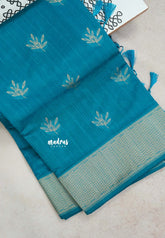 Teal Blue - Raaga - Raw Mango Tussar Silk with Trendy buttas and Getti Border with piping