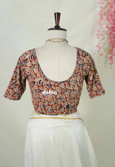 Dark Red (Leaf) - Stretchable Fabric = Stress-Free Fit ✨ Lycra Cotton Readymade Kalamkari printed Blouse – Perfect Fit Comfort