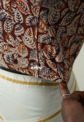 Brick Maroon (Leaf) - Stretchable Fabric = Stress-Free Fit ✨ Lycra Cotton Readymade Kalamkari printed Blouse – Perfect Fit Comfort