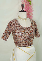 Brick Maroon (Leaf) - Stretchable Fabric = Stress-Free Fit ✨ Lycra Cotton Readymade Kalamkari printed Blouse – Perfect Fit Comfort