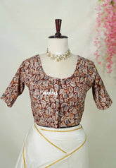 Brick Maroon (Leaf) - Stretchable Fabric = Stress-Free Fit ✨ Lycra Cotton Readymade Kalamkari printed Blouse – Perfect Fit Comfort