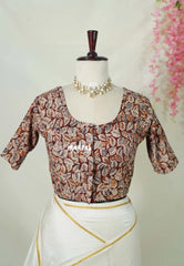 Brick Maroon (Leaf) - Stretchable Fabric = Stress-Free Fit ✨ Lycra Cotton Readymade Kalamkari printed Blouse – Perfect Fit Comfort