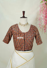 Dark Red - Stretchable Fabric = Stress-Free Fit ✨ Lycra Cotton Readymade Kalamkari printed Blouse – Perfect Fit Comfort