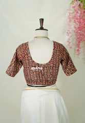 Dark Red - Stretchable Fabric = Stress-Free Fit ✨ Lycra Cotton Readymade Kalamkari printed Blouse – Perfect Fit Comfort