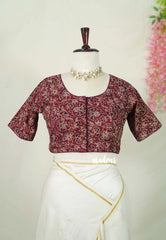 Beet Pink - Aazhi - Pure cotton Ajrakh Readymade Floral Printed Blouse with High Neck | summer friendly | suitable for cotton | Mul cotton sarees