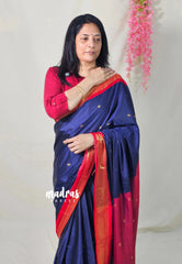(PRE-BOOKING) Navy Blue - Ready to Wear Stitched Sico Gadwal Semi Silk Saree with Contrast Pallu and Blouse - Best for Wedding Functions