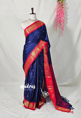 (PRE-BOOKING) Navy Blue - Ready to Wear Stitched Sico Gadwal Semi Silk Saree with Contrast Pallu and Blouse - Best for Wedding Functions