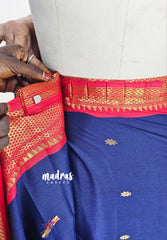 (PRE-BOOKING) Navy Blue - Ready to Wear Stitched Sico Gadwal Semi Silk Saree with Contrast Pallu and Blouse - Best for Wedding Functions