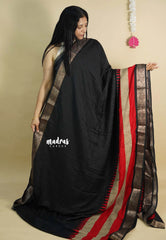 Black - Rich malai silk Full body self design prints with multi border