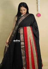 Black - Rich malai silk Full body self design prints with multi border
