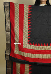 Black - Rich malai silk Full body self design prints with multi border