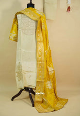 Amitha – Ivory Rich semi silk heavy work yoke with banarasi dupatta