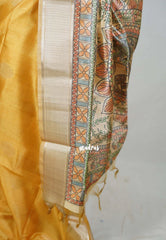 Soft Mustard Yellow - Roopa - Premium Chappa semi Tussar with Madhupani Prints - Perfect for Small Functions