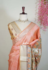 Soft Peach - Roopa - Premium Chappa semi Tussar with Madhupani Prints - Perfect for Small Functions