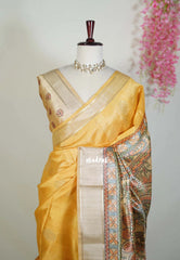 Soft Mustard Yellow - Roopa - Premium Chappa semi Tussar with Madhupani Prints - Perfect for Small Functions
