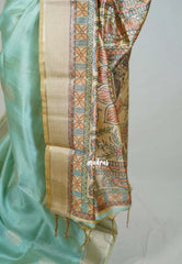 Soft sea green - Roopa - Premium Chappa semi Tussar with Madhupani Prints - Perfect for Small Functions