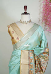 Soft sea green - Roopa - Premium Chappa semi Tussar with Madhupani Prints - Perfect for Small Functions