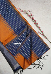 Sunset Flame orange - Roopa - Premium Chappa semi Tussar with temple border - Best for Elegant Style