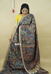 Peacock Blue - Roopa  - Premium Tussar Silk with Kalamkari Depiction