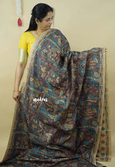 Peacock Blue - Roopa  - Premium Tussar Silk with Kalamkari Depiction