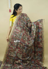 Muted Red - Roopa  - Premium Tussar Silk with Kalamkari Depiction