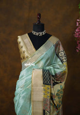 Pastel Turquoise Blue - Roopa - Semi tussar with Indian Art pallu - Perfect for Small Functions