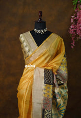 Pastel Mustard Yellow - Roopa - Semi tussar with Indian Art pallu - Perfect for Small Functions