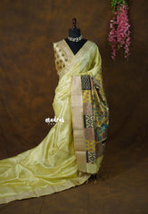 Pastel Lime Green - Roopa - Semi tussar with Indian Art pallu - Perfect for Small Functions