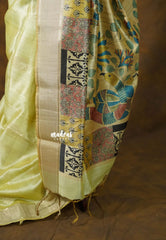 Pastel Lime Green - Roopa - Semi tussar with Indian Art pallu - Perfect for Small Functions