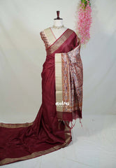 Deep maroon - Roopa - Premium Chappa semi tussar with Madhubani art pallu