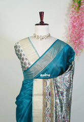 Teal Green - Roopa - Premium Chappa Semi Tussar with Madhubani Art Pallu - Best for Office Wear | Casual Wear